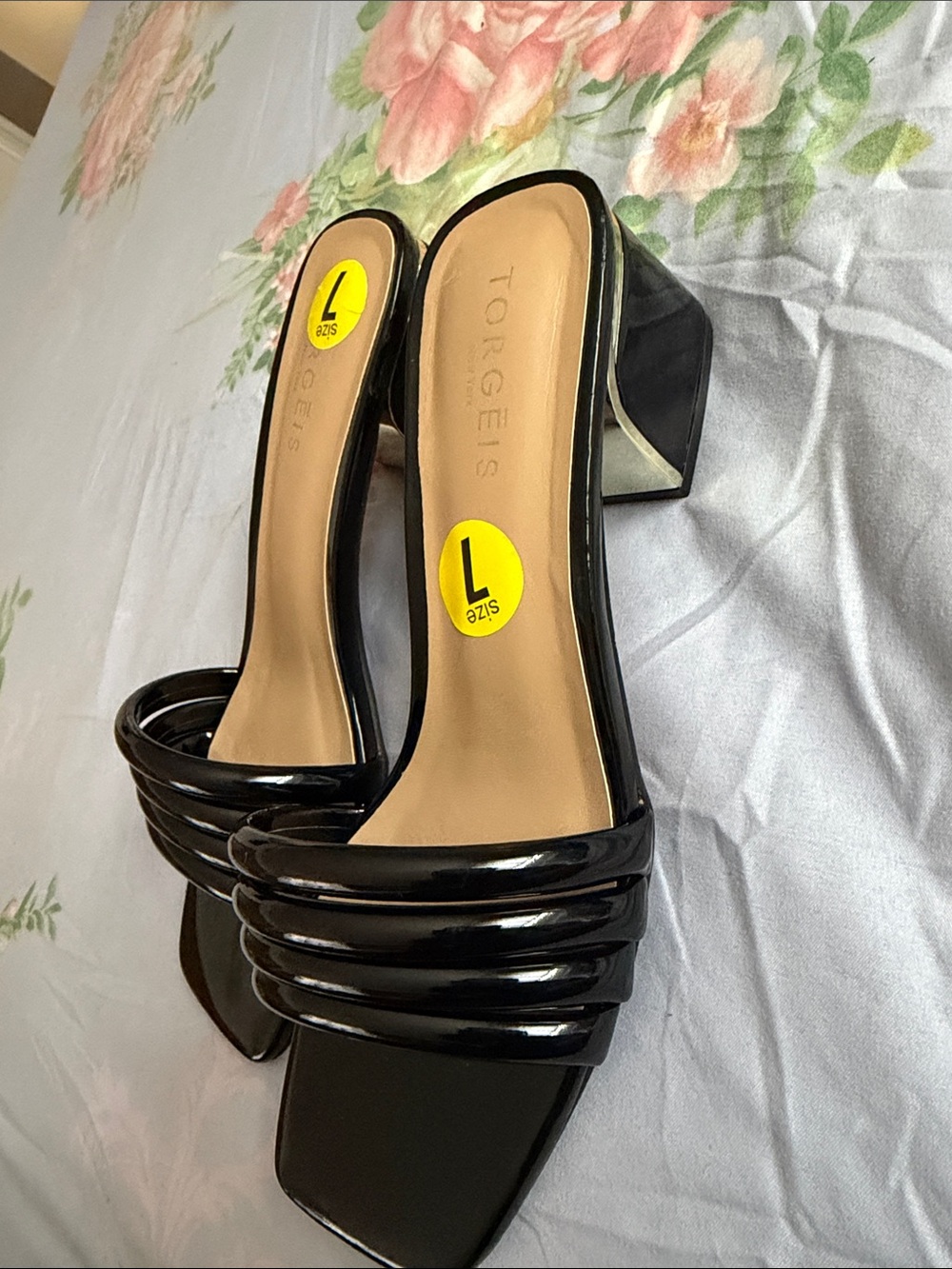 Tory Burch Black Patent Multi-Strap Block Heel Slides